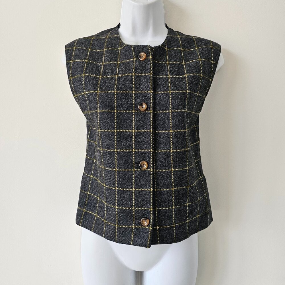 LE DONNE Black Grey Green Check Wool Nylon Combo Vest Size 10 Made in Italy